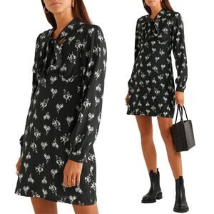 RE/DONE NWT Cowboy Horses Bow 100% Silk Crepe Mini Dress Size S